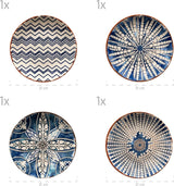 MÄSER 934017 Service de table ibérique bleu pour 4 personnes, 12 pièces, style mauresque, différents designs vintage en blanc et bleu, céramique