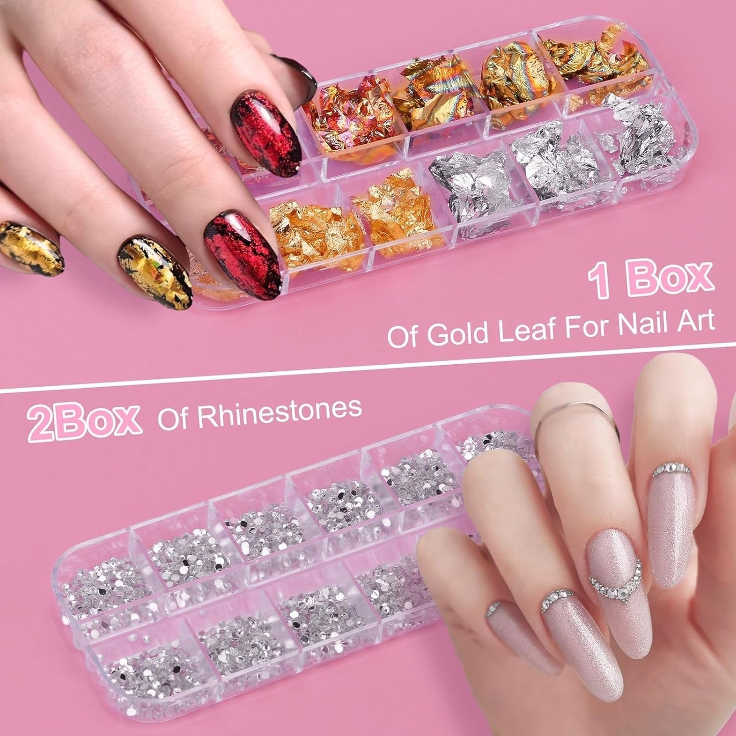 53 autocollants de perles, ensemble de pinceaux et de décorations pour nail art, 15 pinceaux, 5 stylos à points, strass, or noir pour l'art de l'art, les paillettes, les travaux d'art et les ensembles de décorations
