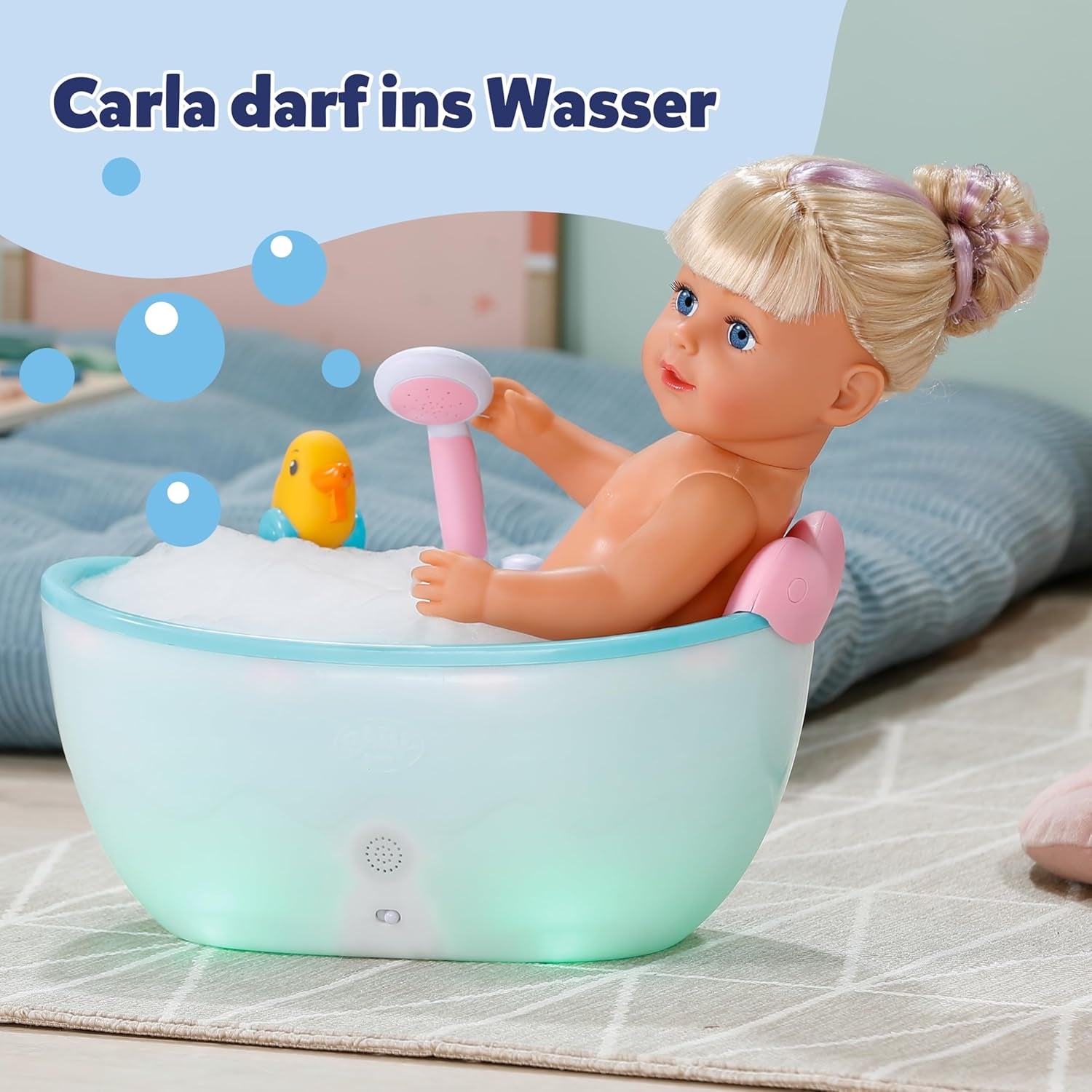 BABY born Carla - poupée de 43 cm - cheveux blonds de haute qualité avec mèches - pas besoin de piles - convient aux enfants à partir de 4 ans - comprend 7 accessoires, rose