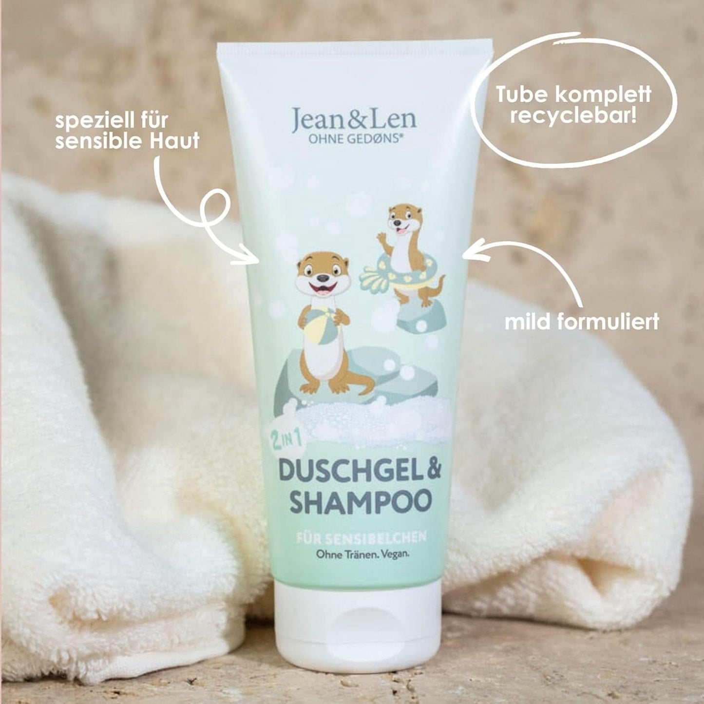 Jean & Len 2 en 1, Gel douche et shampoing pour enfants sensibles, 200 ml Douche et bain Naty Shop