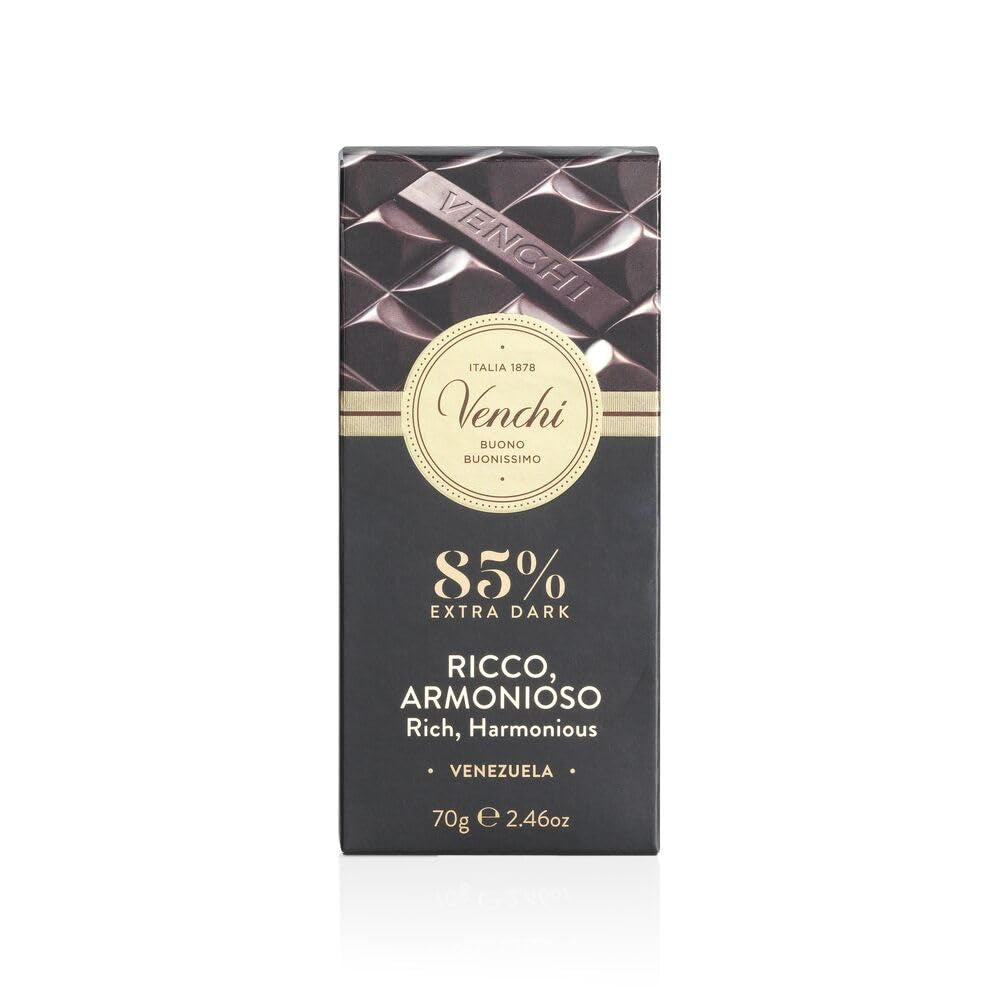 Venchi - Tablette de chocolat 85%, 70g - Aux fèves de cacao torréfiées croquantes - Sans gluten - Vegan