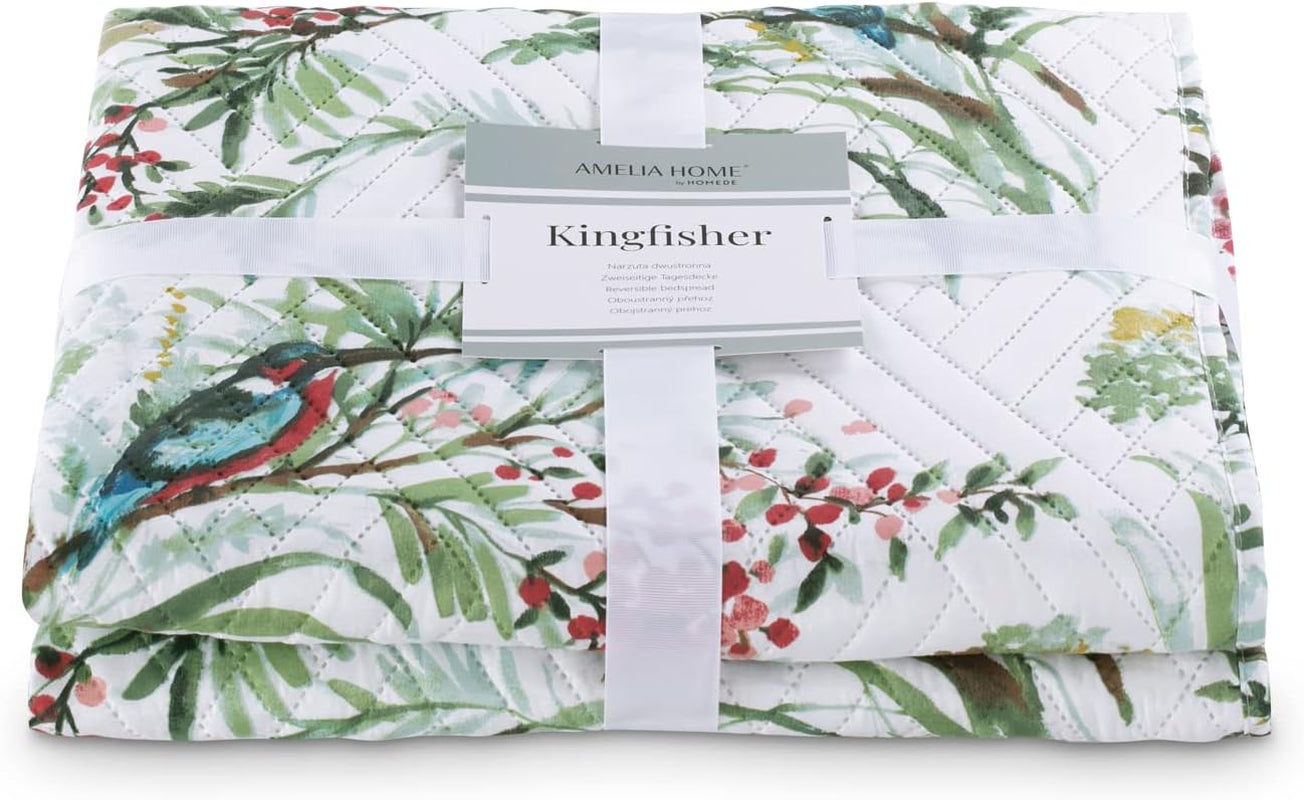 Ameliahome Couvre-lit Couvre-lit 260X280 Cm Double Face Facile d'entretien Quilting Motif Plante Motif Oiseau Multicolore Kingfisher Lits et Couvertures Besuche den AmeliaHome-Store
