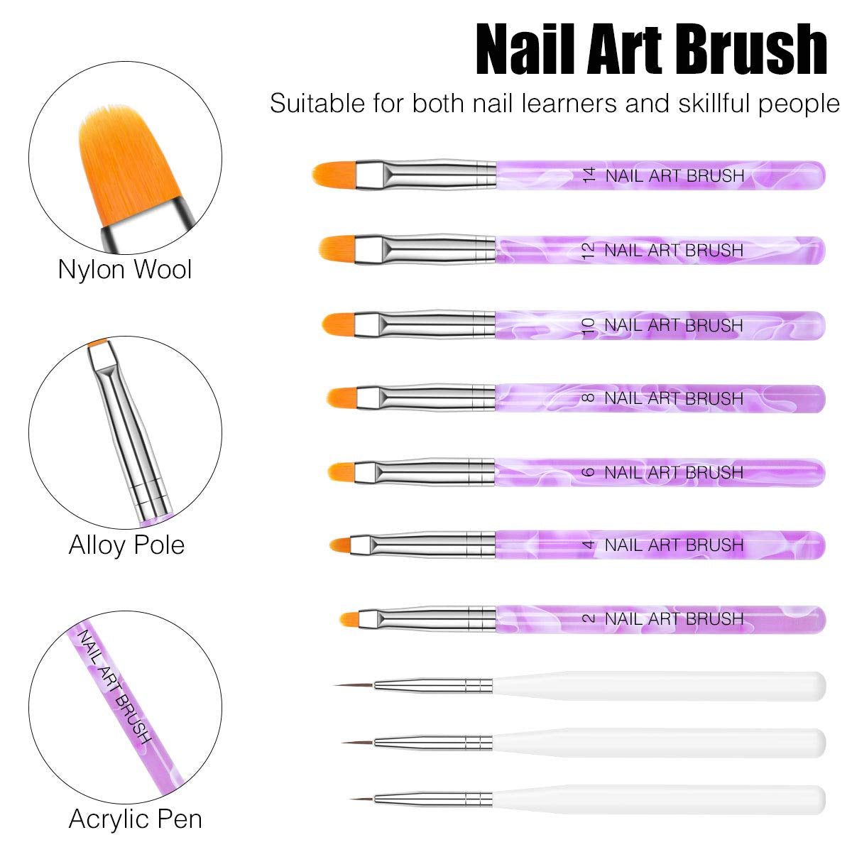 Nagel Pinsel Set, 10-Teilig Gelnägel Pinsel Nagellackstift Acrylpinsel For UV Gel Nägel Acrylfiningernägel Nailart Maniküre Nageldesign Zubehör