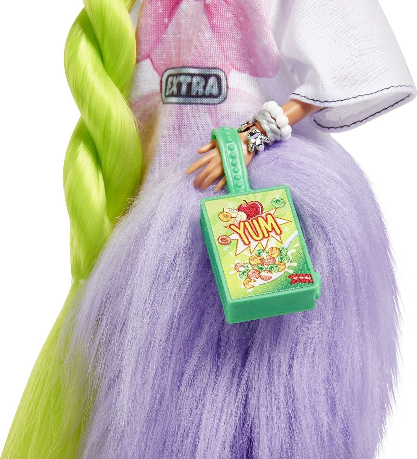 Barbie HDJ44 - Poupée Extra #11 en T-shirt surdimensionné et leggings avec perroquet de compagnie, cheveux extra longs vert fluo et accessoires, articulations flexibles, jouet cadeau pour les 3 ans et plus Naty Shop Dolls