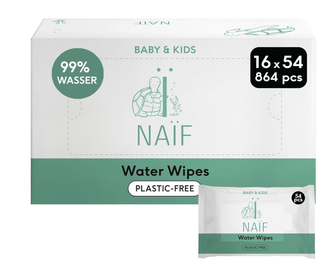 Naïf Lingettes Bébé Sans Plastique 54 Pièces (1 Paquet x 54 Pièces) - Pour les Fesses, le Corps et le Visage de Bébé - Ingrédients Naturels