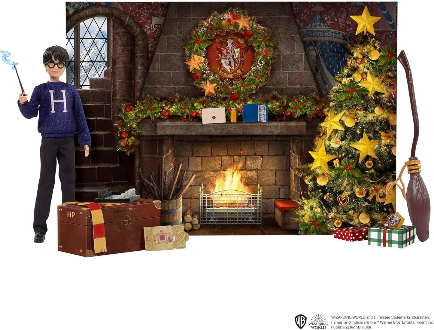 Calendrier de l'Avent HARRY POTTER Gryffondor - 24 histoires, surprises magiques, salle commune de Poudlard, visage réaliste, pour les fans de 6 ans et plus, HND80 Naty Shop Dolls