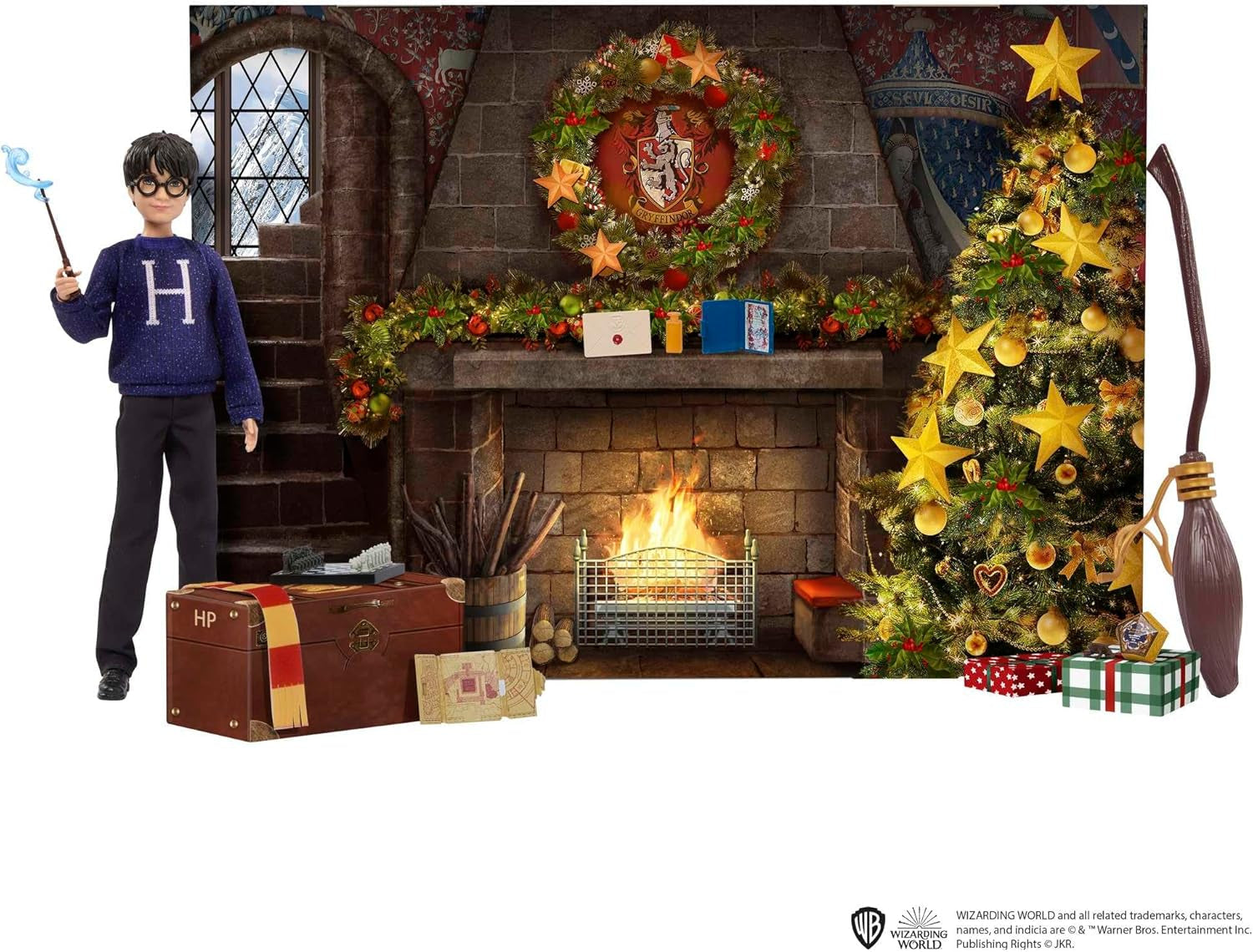 Calendrier de l'Avent HARRY POTTER Gryffondor - 24 histoires, surprises magiques, salle commune de Poudlard, visage réaliste, pour les fans de 6 ans et plus, HND80 Naty Shop Dolls