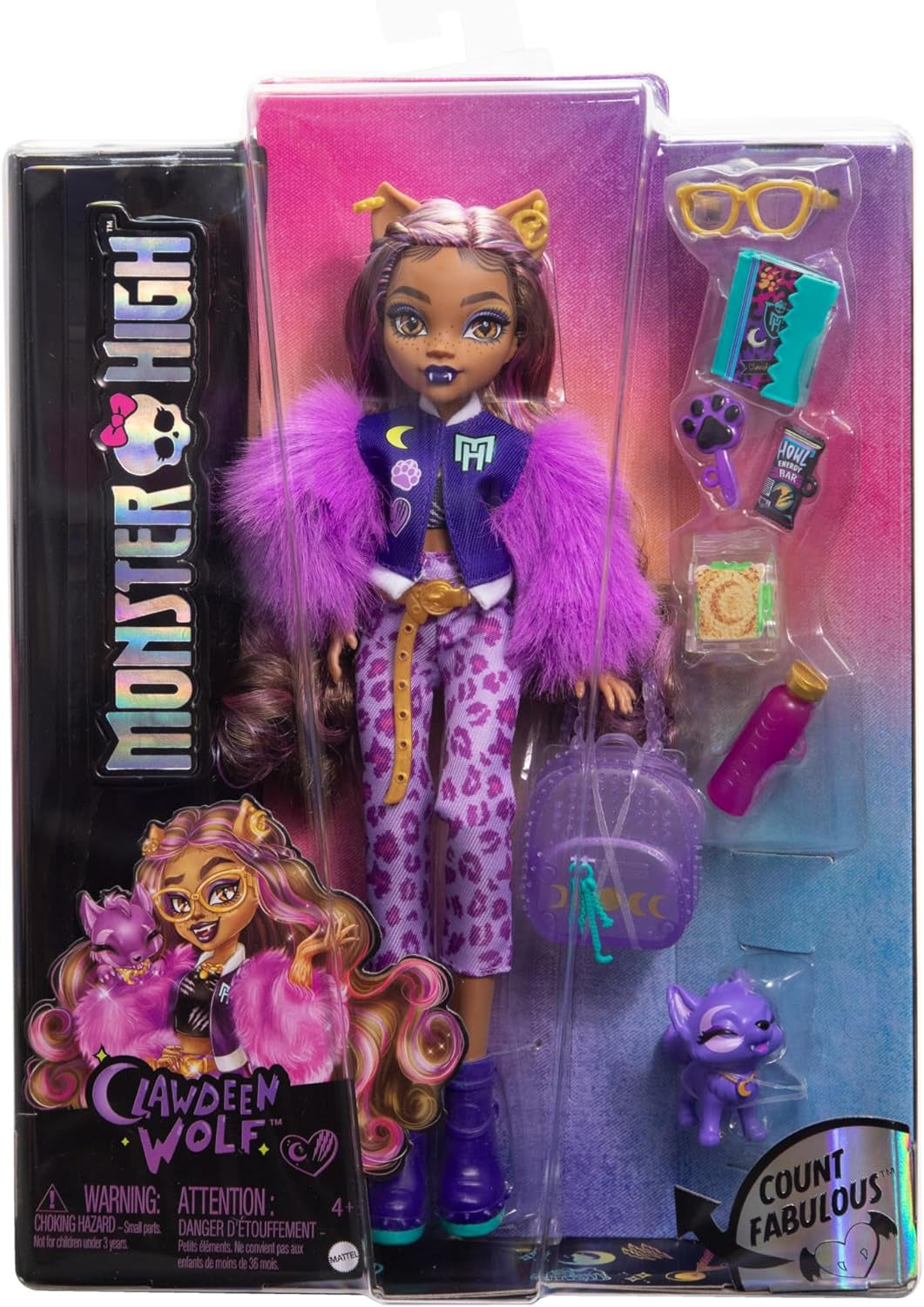 Poupée Monster High Clawdeen Wolf avec Crescent Dog et accessoires comme un sac à dos, un calendrier, des collations et plus encore, HRP65 Naty Shop Dolls