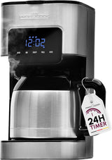 Machine à café Profi Cook | 8-10 tasses | Minuterie | Commandes tactiles à capteur | Carafe thermos à double paroi de 1,2 litre | Sceau de saveur | Cafetière filtre en inox | PC-KA 1191