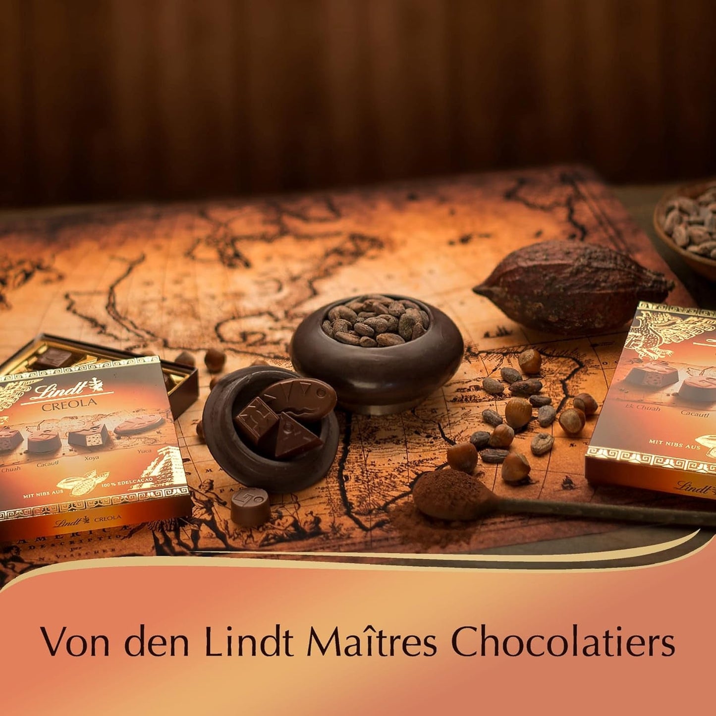 Chocolat Lindt | Coffret Praliné Créole | 100g | 9 pralines réparties en 4 délicieux assortiments, à base de cacao 100% fin, sans alcool | Coffret chocolat