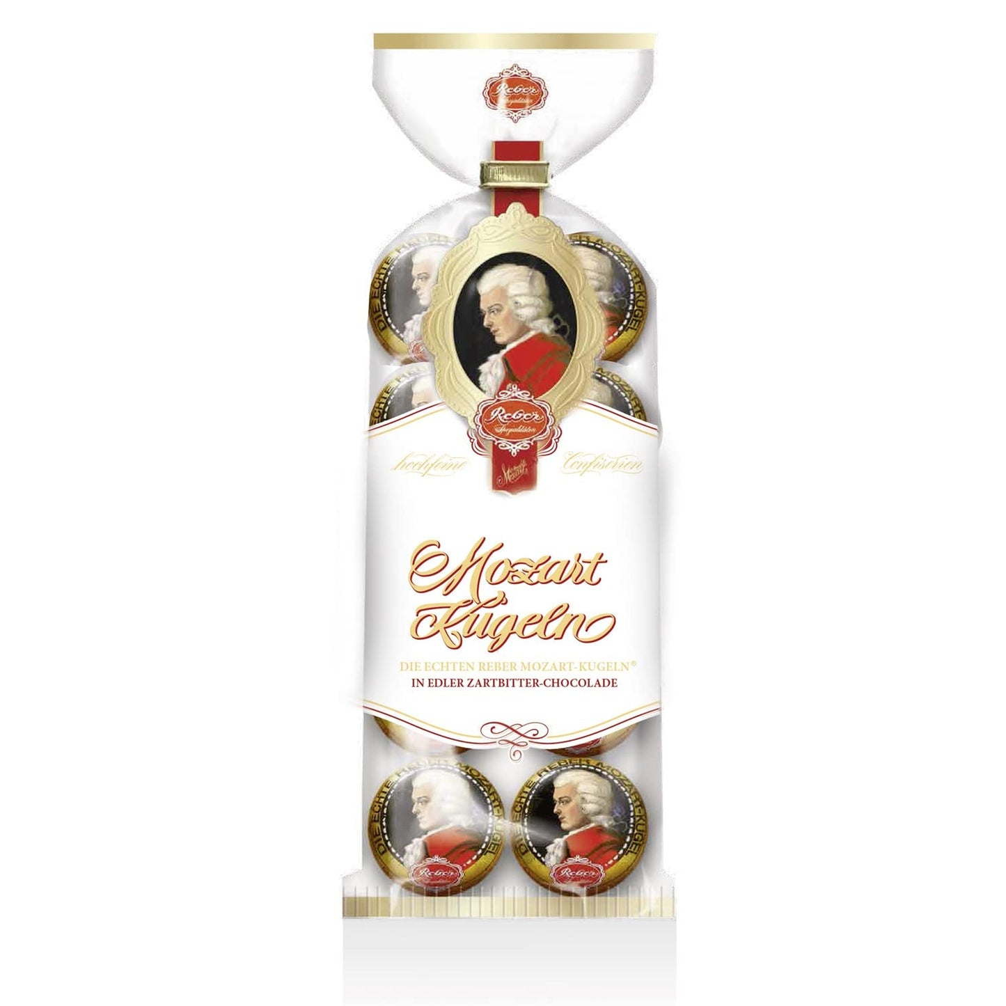 Reber Mozart Balls - Sachet de Confiserie de 8 Pièces - Véritables Boules Reber Mozart Chocolat Noir, Massepain & Nougat - 1 x 160g