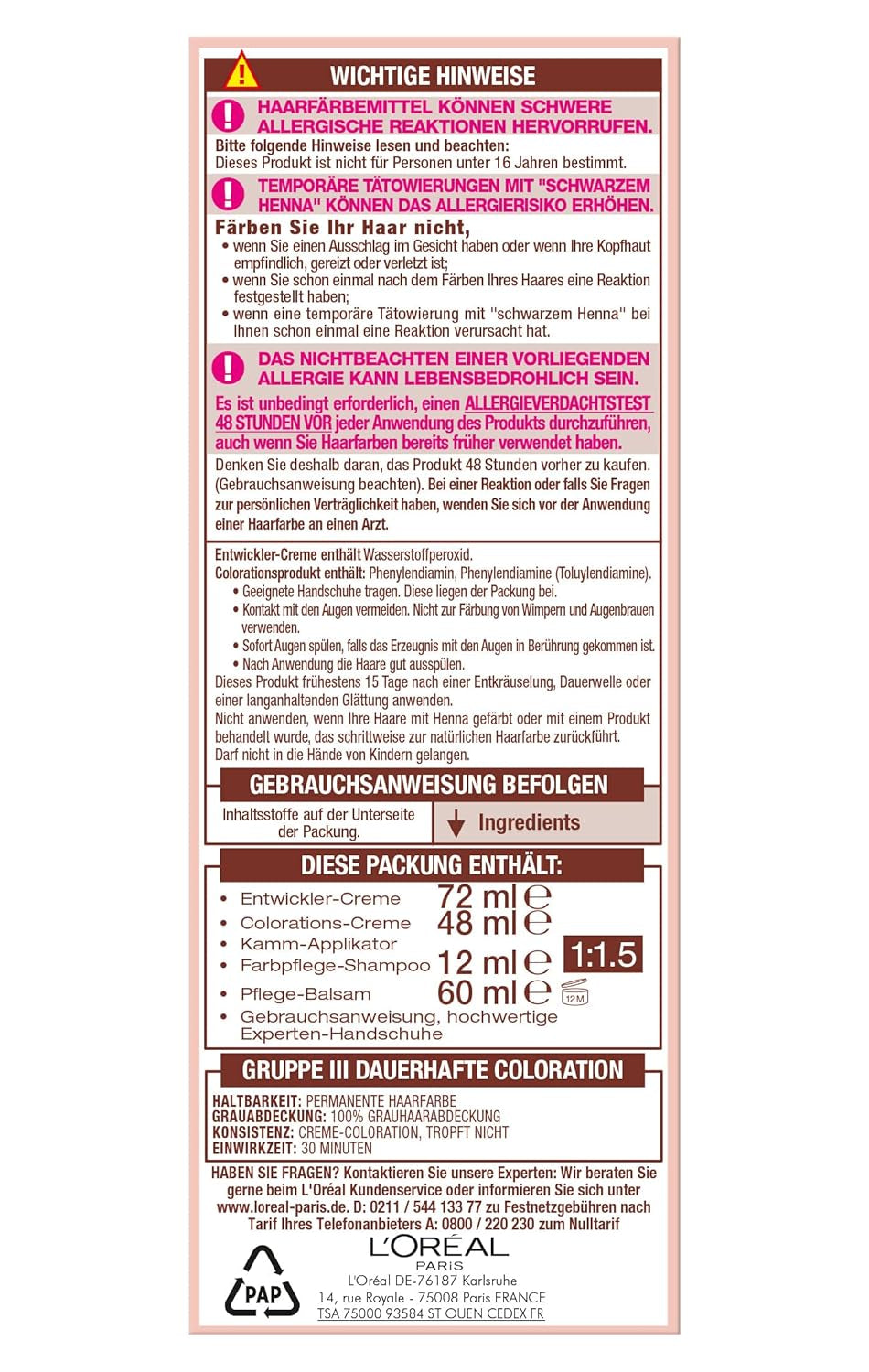 L'Oréal Paris Teinture capillaire permanente pour toutes les carnations, coloration sans ammoniaque, tons nude universels avec couverture complète des cheveux gris, Excellence Creme, no. 5U Châtain clair (marron), 1 pièce de teinture capillaire Naty Shop