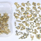 50 pièces de breloques à ongles dorées, mélange de styles, pierres scintillantes, perles, jambes, pierre de naissance, fleurs, strass, perles, bijoux, bijoux, décoration d'ongles DIY pour femmes