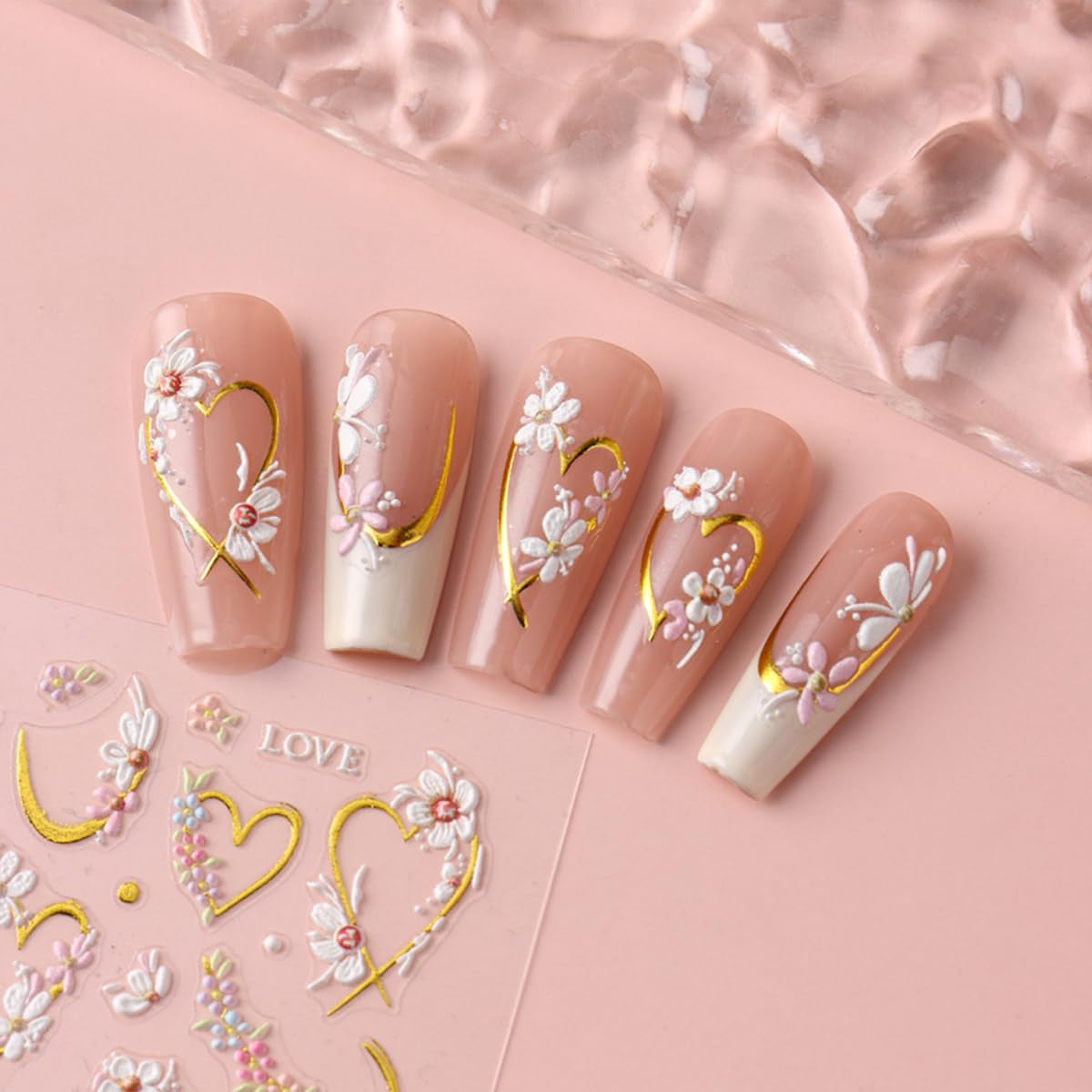 JMEOWIO 3D Nail Art Autocollant Fleur Nail Art Autocollant Selbstklebend Nagelaufkleber 5D Stéréoscopique Frühling Sommer Floral Décoration Nageldesign Zubehör 4 Blatt