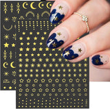feuilles d’autocollants d’ongles étoile et lune dorées, ailes d’ange, autocollants d’ongles en or beige, étoiles, feuille d’ongles, autocollants d’ongles, accessoires de conception d’ongles, autocollants d’ongles