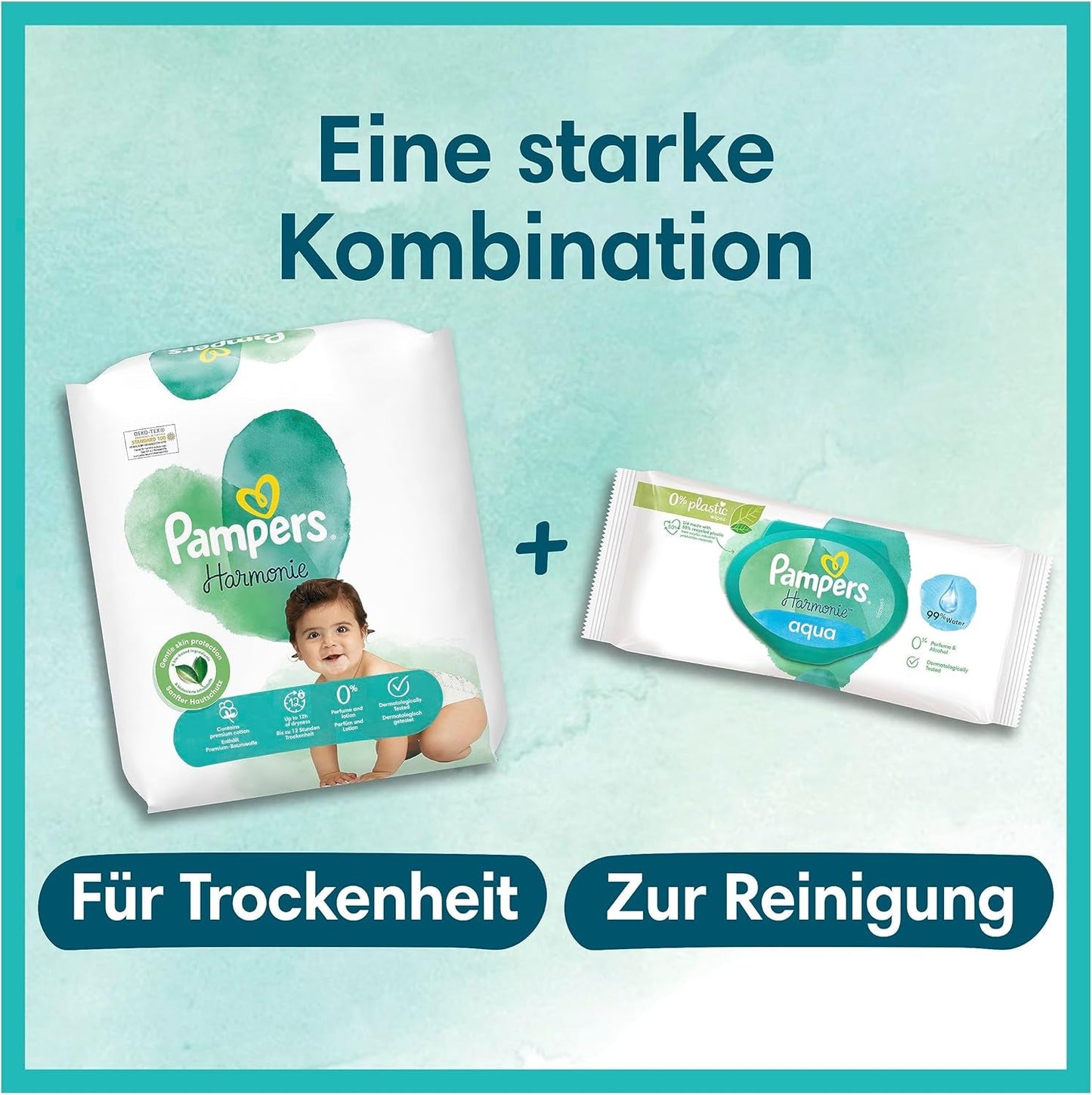 Couches Pampers pour bébé, taille 2 (4-8 kg), Harmony, boîte demi-lune, protection douce de la peau et ingrédients à base de plantes, 240 unités