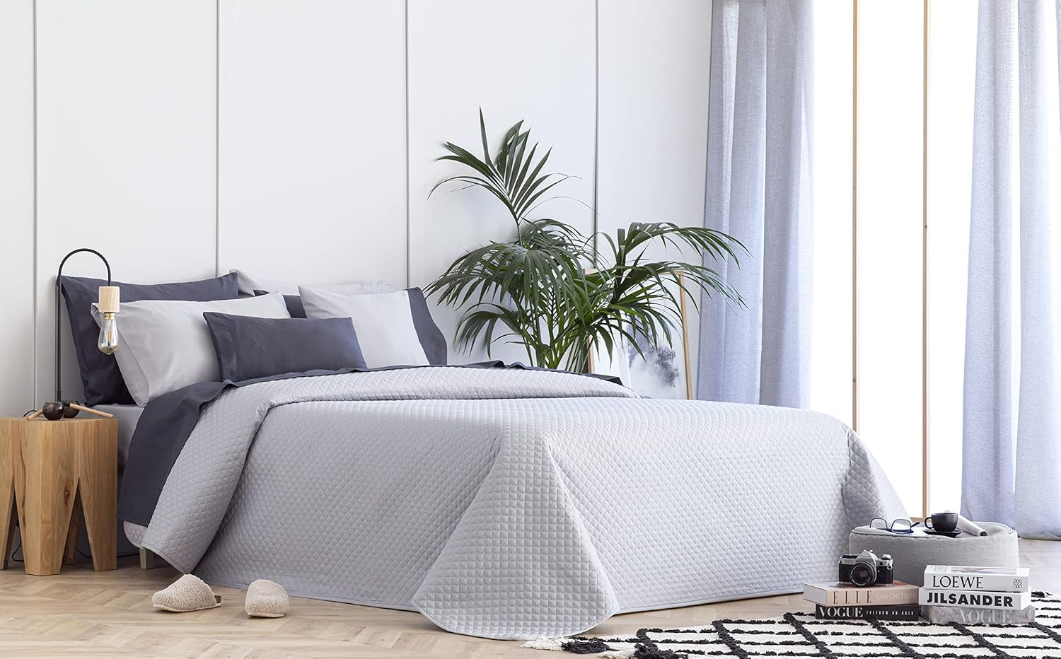 Todocama Fine Boutique Couvre-lit avec motif diamant printemps été automne hiver 100 % microfibre extra doux multifonction 105-200 x 260 cm beige lits et couvertures Besuche den Todocama-Store gris clair Cama 105 - 200 x 260 cm.