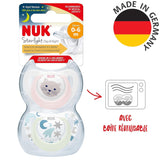 NUK Star Night & Day Sucette pour bébé 0-6 mois Glow in the Dark Silicone sans BPA Chat Rose Lot de 2