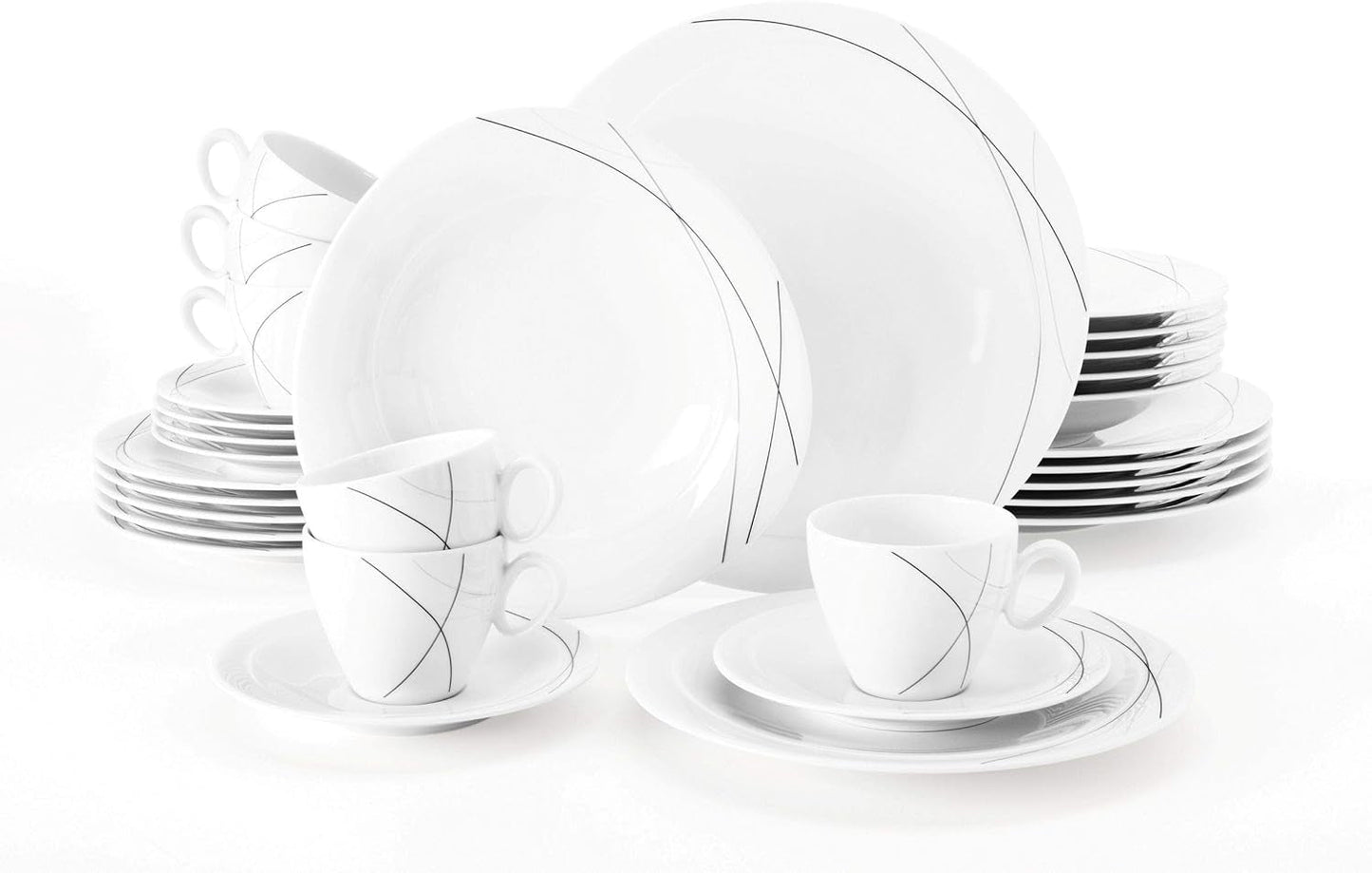 Seltmann Weiden 001.706904 Trio Highline Service de table combiné, 30 pièces, 36,5 x 31,2 x 36,9 cm, Blanc