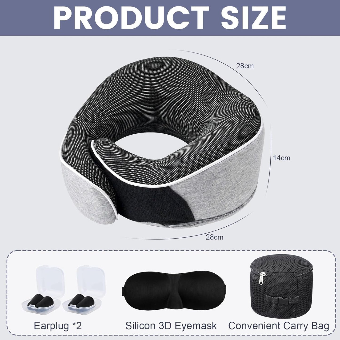 Oreiller cervical Oreiller de voyage en mousse à mémoire de forme Oreiller cervical en mousse à mémoire de forme au design ergonomique avec masque pour les yeux 2 bouchons d'oreille et sac de rangement Parfait pour dormir sur la route en voyage Naty Shop Oreillers orthopédiques cervicaux