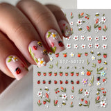 JMEOWIO Autocollant 3D pour ongles, fleurs, fruits, Nail Art, autocollant auto-adhésif, autocollants stéréoscopiques 5D, décoration, conception de ongles, 4 couleurs