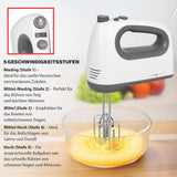 Mélangeur Clatronique | Moteur Kraftvoller 400 watts | Batteur à main | Turbostufe & 5 Geschwindigkeitsstufen | Batteur à main | Spülmaschinengeeignete Edelstahlquirle Und -Knethaken | HM 3775 Cuisine Naty Shop