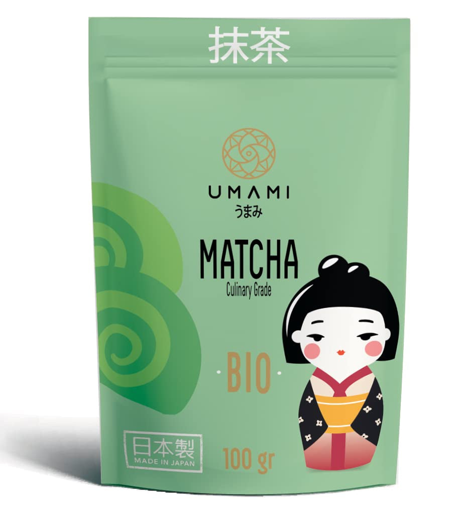 Poudre de thé vert Umami Bio-Matcha - Qualité culinaire, cultivée à Uji, Kyoto (Japon) à partir de l'agriculture biologique. Excellent à boire ou à cuisiner en cuisine 100 g...