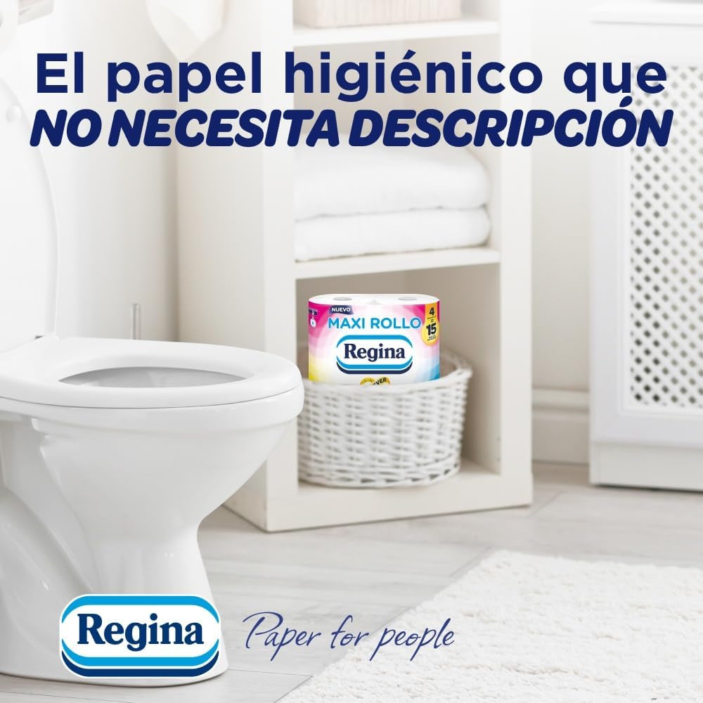 Regina Maxi Roll - 4 rouleaux de papier toilette, 500 feuilles 2 épaisseurs par rouleau, plus de trois fois un rouleau standard, emballage en plastique recyclé à 60 %, papier certifié 100 % Fsc