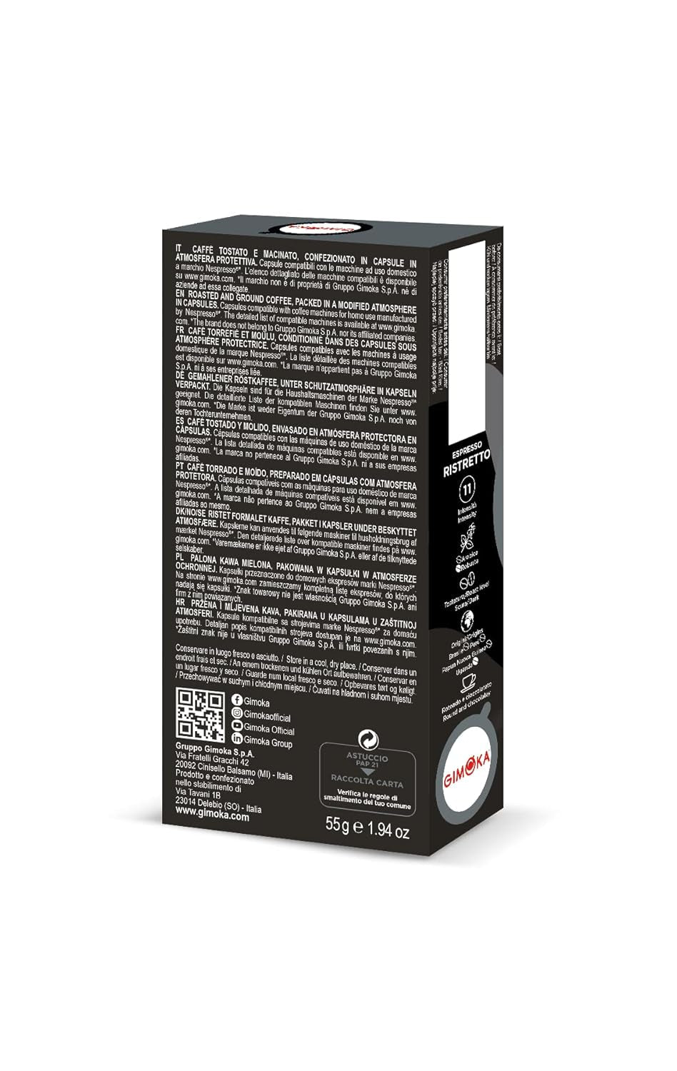 Gimoka Kaffeekapseln Espresso Ristretto, Intensität 11/13-100 Kapsel aus Aluminium - Compatible avec Nespresso* Haushalts-Espressomaschinen - 100 Stück (10 x 10 Getränke) - Hergestellt en Italien
