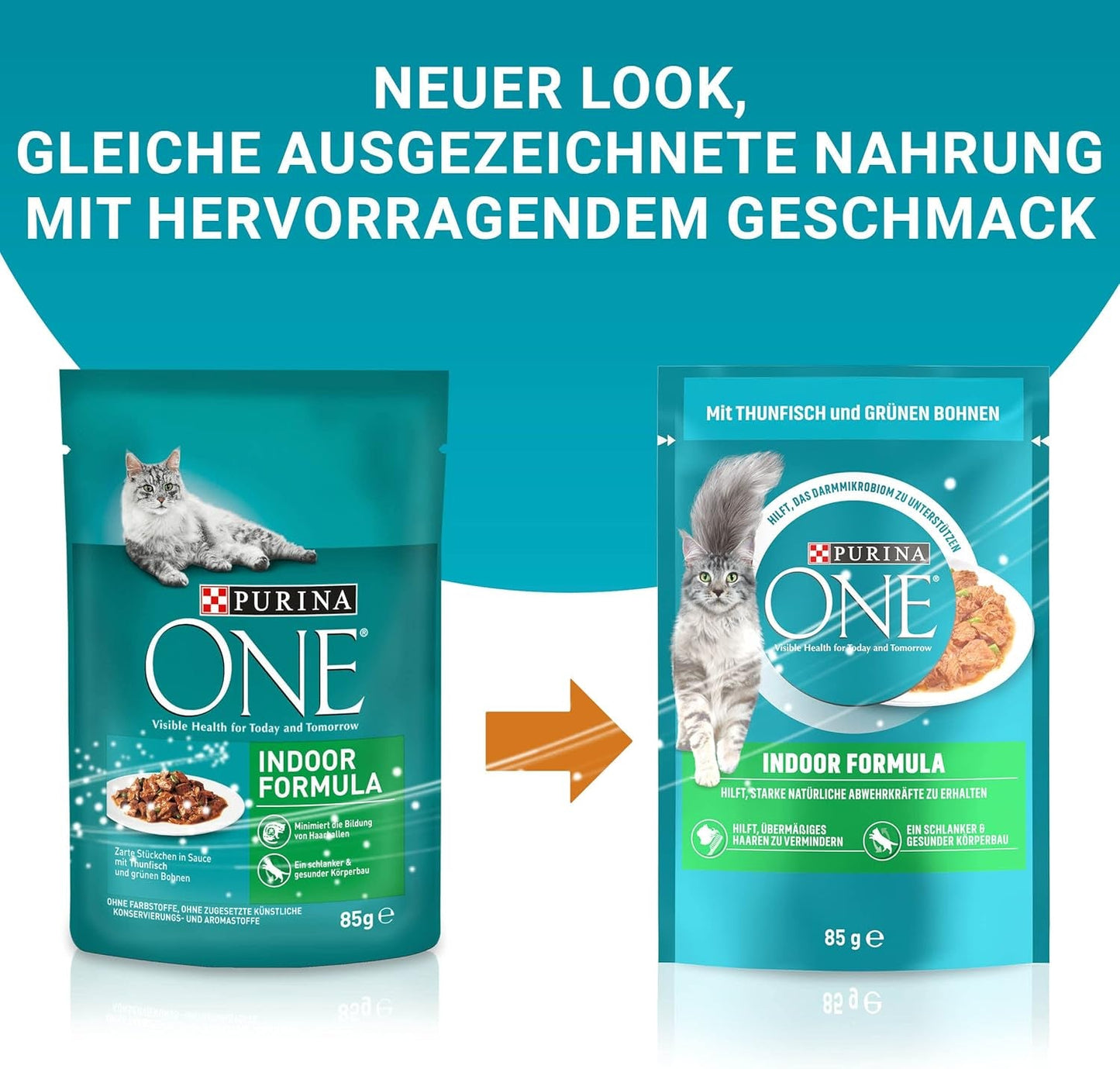 PURINA ONE Indoor Formula Nourriture humide pour chat, morceaux tendres dans une sauce au thon maison, paquet de 26 (26 x 85 g)