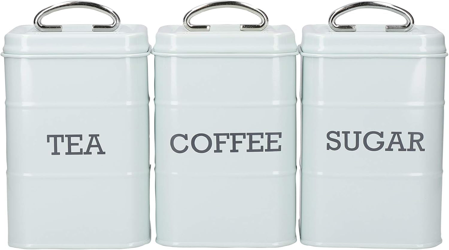 KitchenCraft Living Nostalgia Lot de 3 pots de conservation pour thé, sucre, café dans une boîte cadeau en acier crème antique 11 cm x 11 cm x 17 cm Boîtes de conservation vintage bleu Naty Shop crème antique