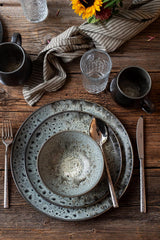 MÄSER Carellia service petit-déjeuner 12 pièces - céramique du Portugal - vernis réactif - 4 assiettes à dessert 23 cm, 4 bols 15 cm, 4 tasses à café 430 ml - passe au lave-vaisselle et au micro-ondes, gris