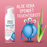 Mousse à fond souple PopoLino Baby au lieu de lingettes humides pour bébé. Mousse nettoyante cosmétique vegan et naturelle ! Mousse inférieure à l'aloe vera, à l'hamamélis, à la bergamote et à la vitamine E. Rend les fesses et l'environnement heureux.