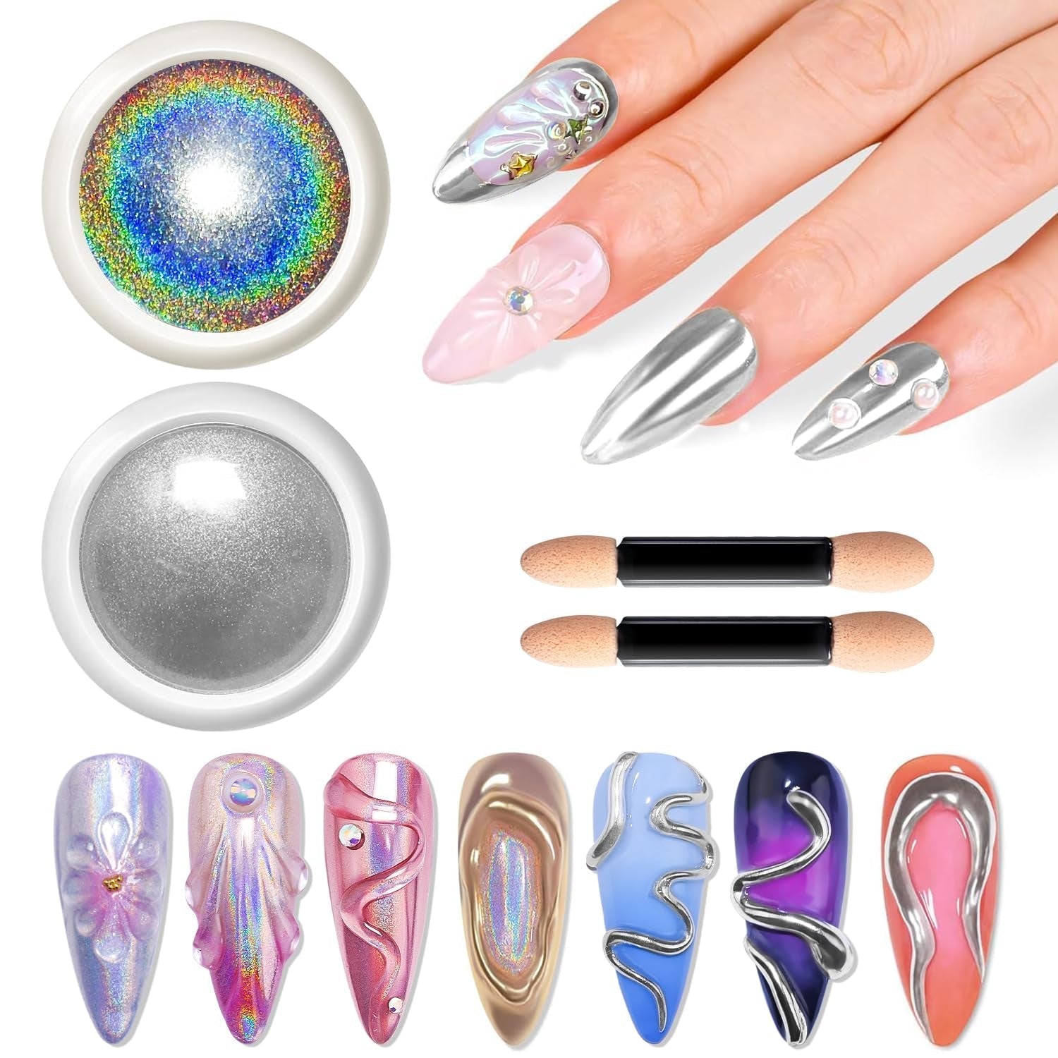 BISHENGYF Silver Chrome Nail Powder - Metal Holo Chromfarbener Nagelpuder, 1G Cromepulver Nägel Glitzer Glänzende Silver Nagelpulver Spiegeleffekt Pigment Nagelkunst, DIY-Design-Dekor Frauen Geschenk