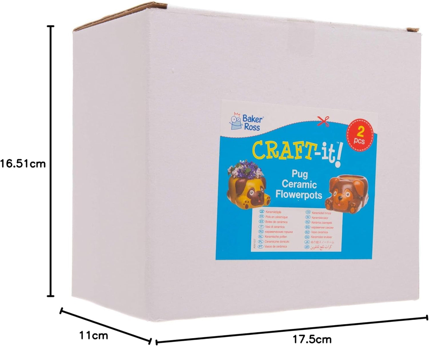 Pots en céramique Baker Ross 'Pug' (2 pièces) - pour que les enfants puissent peindre, décorer et offrir en cadeau