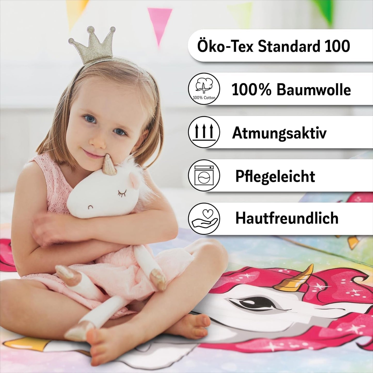Linge de lit fille, Licorne, 100 x 135 cm et 40 x 60 cm, en coton Linge de lit - enfant Naty Shop