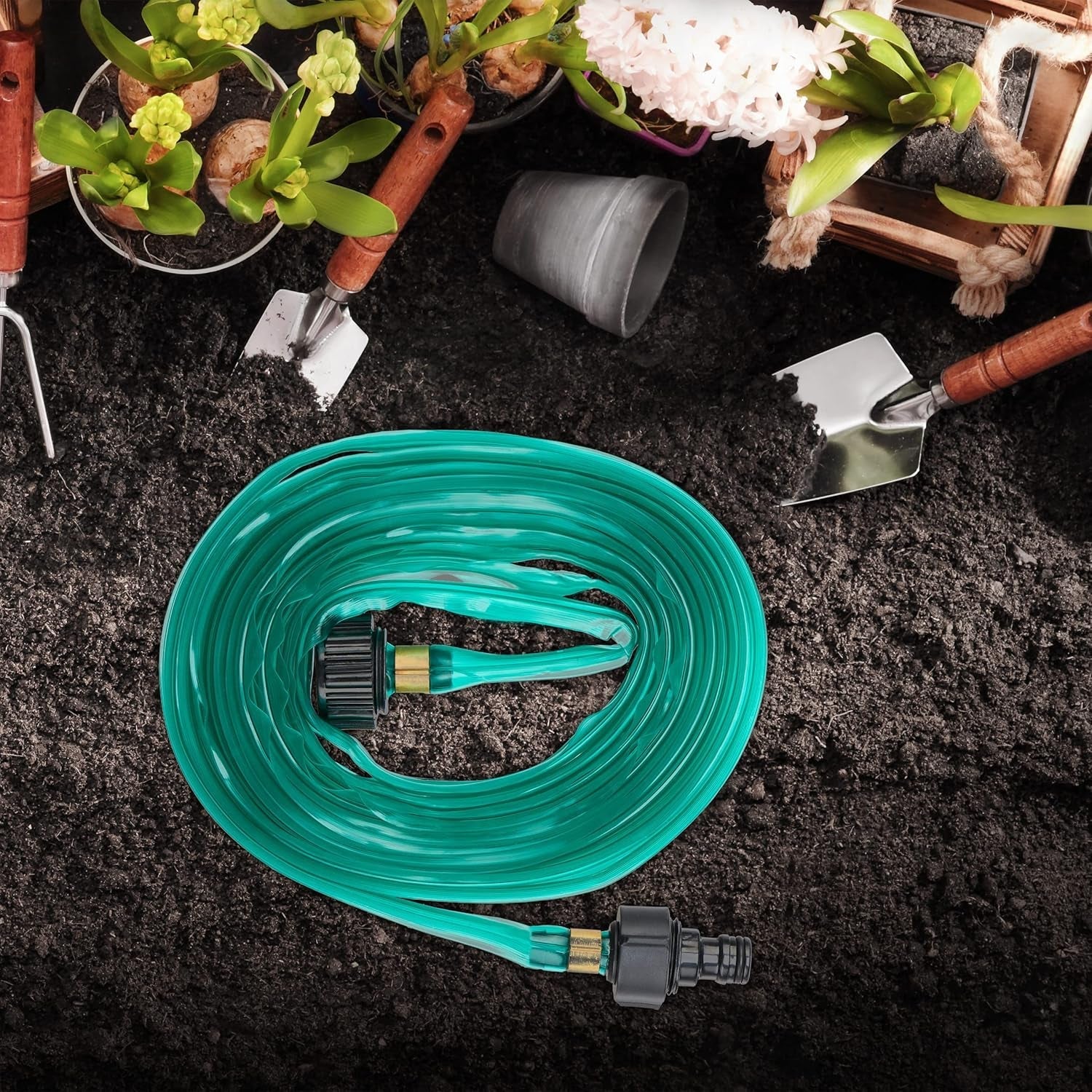 Relaxdays Tuyau d'arrosage de 5 m de longueur, arrosage uniforme des couches de jardin, plat, prêt à raccorder, tuyau d'arrosage, vert