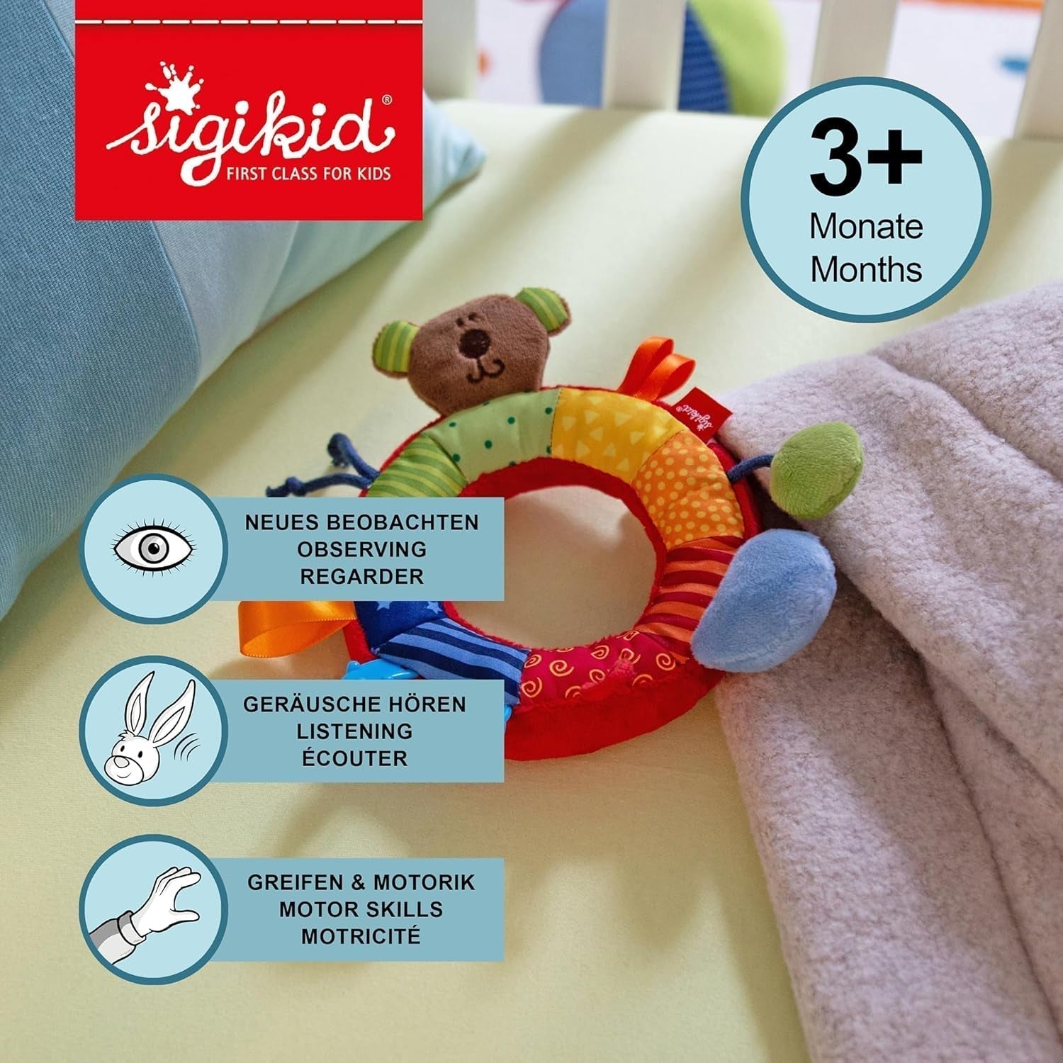 SIGIKID 40490 Anneau actif Baby Activity PlayQ Jouet filles et garçons recommandé pour les enfants à partir de 3 mois multicolore Jouets pour bébés Naty Shop