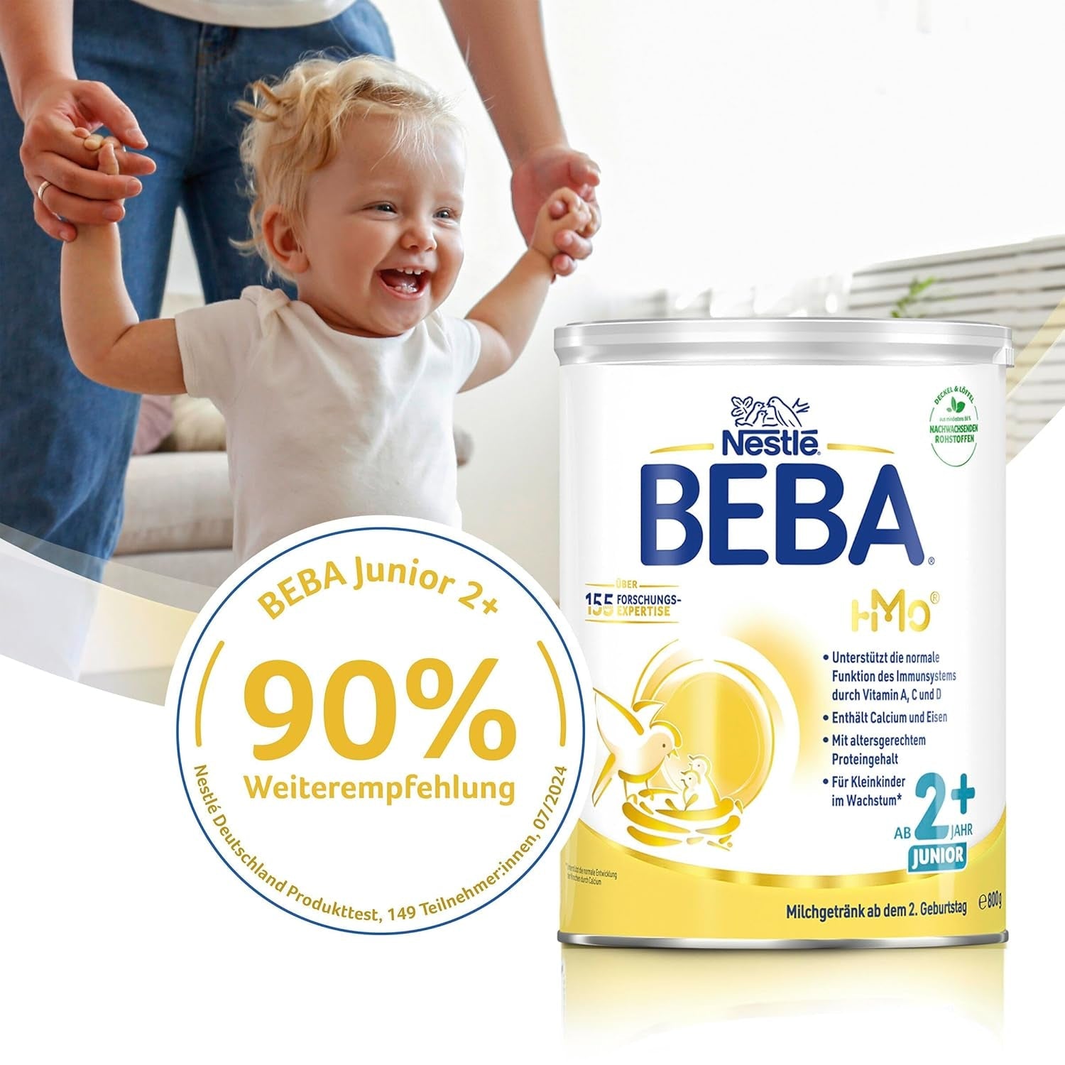 Boisson lactée BEBA Junior 2+ à partir de 2 ans, Avec HMO, Teneur en protéines adaptée à l'âge, Lactose uniquement, Sans huile de palme, Sans huile de poisson, Aliments pour tout-petits, Lait en poudre pour bébé, Lot de 6 (6 x 800 g)