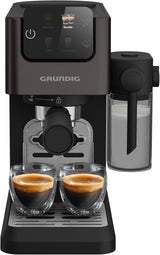 Machine à expresso porte-filtre GRUNDIG KSM 5330 avec réservoir à lait intégré, puissance 1628 W, pression de pompe 15 bar, double buse, écran tactile couleur, BrewSense, CreamyPro, acier inoxydable foncé/noir