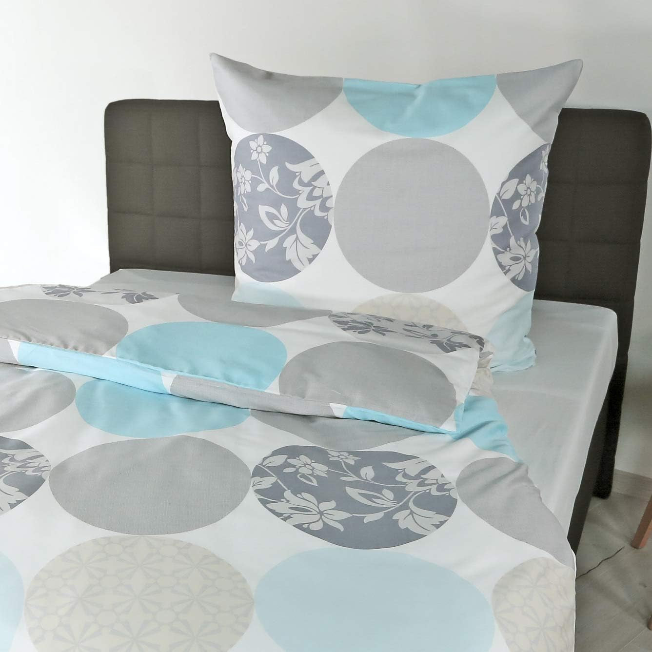 Linge de lit Bierbaum, maco-satin, conçu en Allemagne, modèle 6383 turquoise 02, 155X220 Cm + 80X80 Cm, taille confort Lits et Couvertures Besuche den Bierbaum-Store Turquoise 155X220 Autres échantillons
