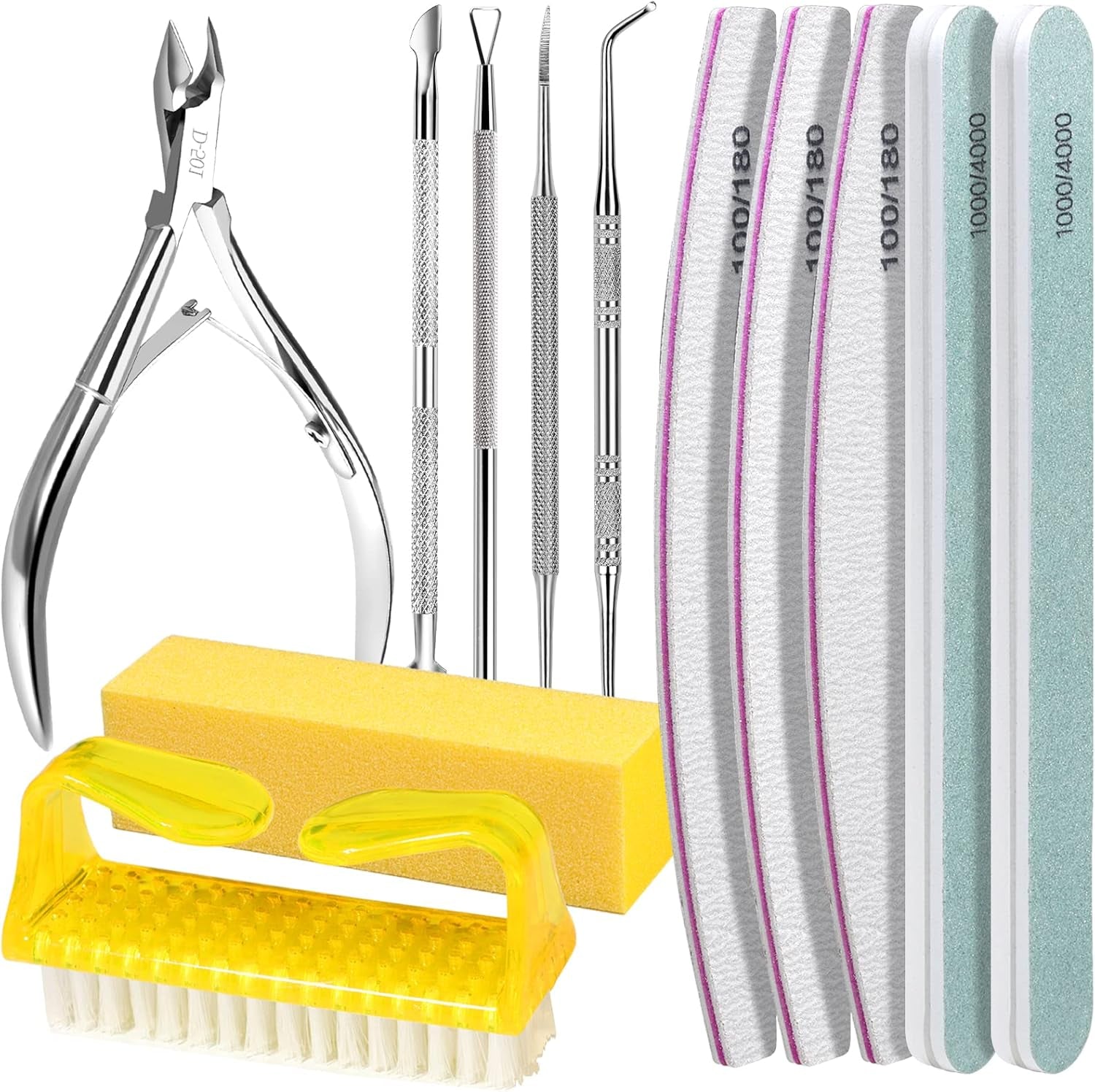 FANDAMEI Kit de Manucure, Buffer Für Gelnägel, Nagelfeile 100/180, Nagelfeilen Für Gelnägel, Nagelhautschieber, Buffer Für Gelnägel, Feilen Für Gelnägel, Nagelzange, Nagelfeilen Set, Maniküre & Pedicure Set