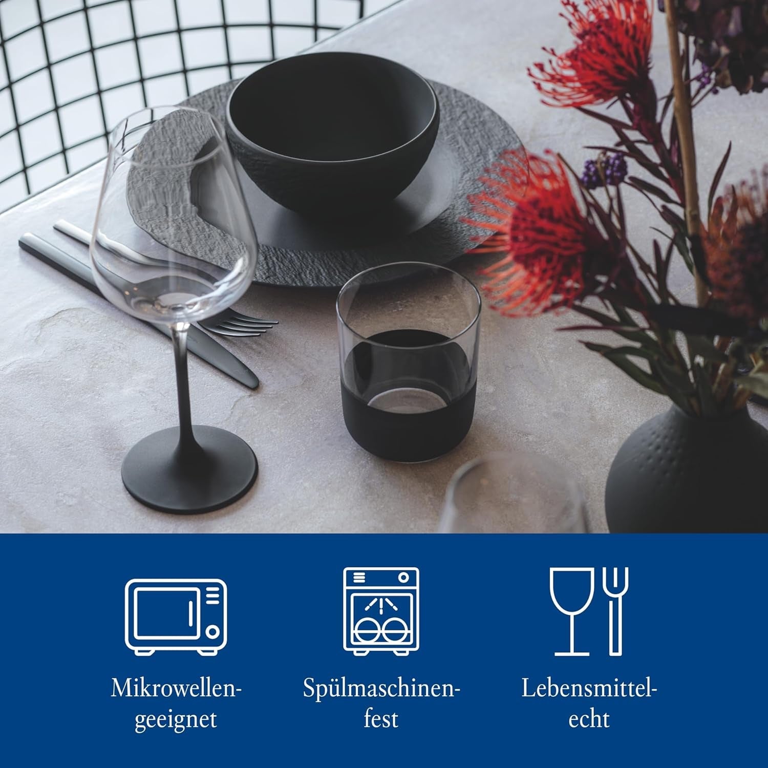 Villeroy & Boch Manufacture Rock Service de table, 6 pièces, Noir, Passe au lave-vaisselle, Passe au micro-ondes, Service de table noir mat, Vaisselle, Couverts, Porcelaine Premium