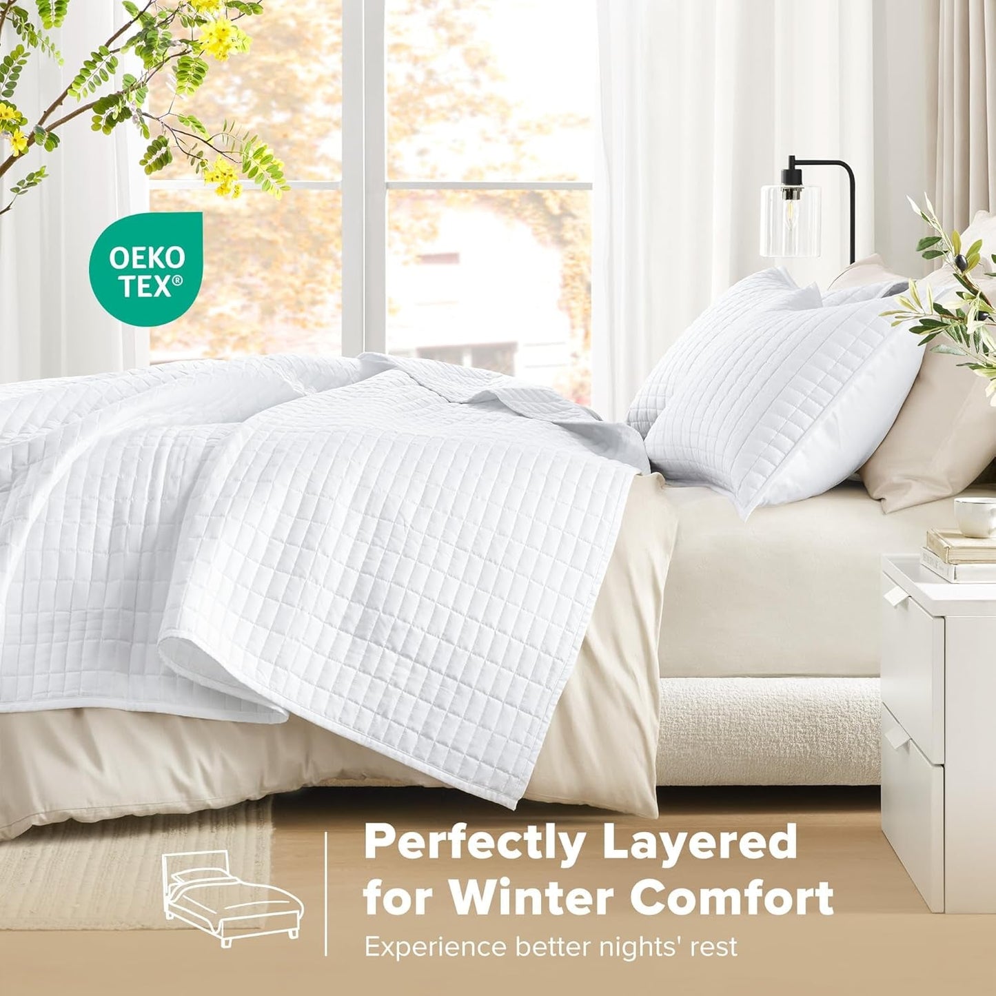 Comfort Spaces Kienna Parure de lit de luxe à double point - Couverture d'été légère et douce toute l'année - Taie d'oreiller assortie - Couverture blanche King Size (264,2 x 228,6 cm) Naty Shop Couettes et couettes