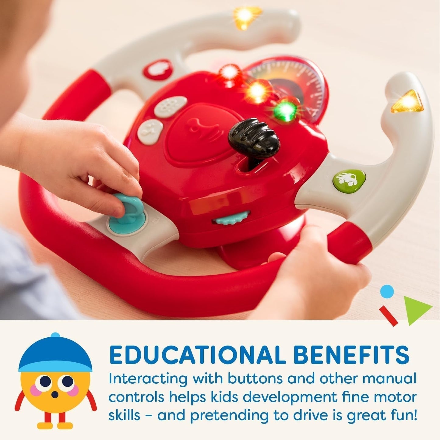 Battat en plastique, jouet interactif au volant BT2525Z également pour les voyages et les promenades en voiture avec lumières et sons pour les enfants de 2 ans et plus, rouge, compatible avec les voitures Bebe Toys Naty Shop