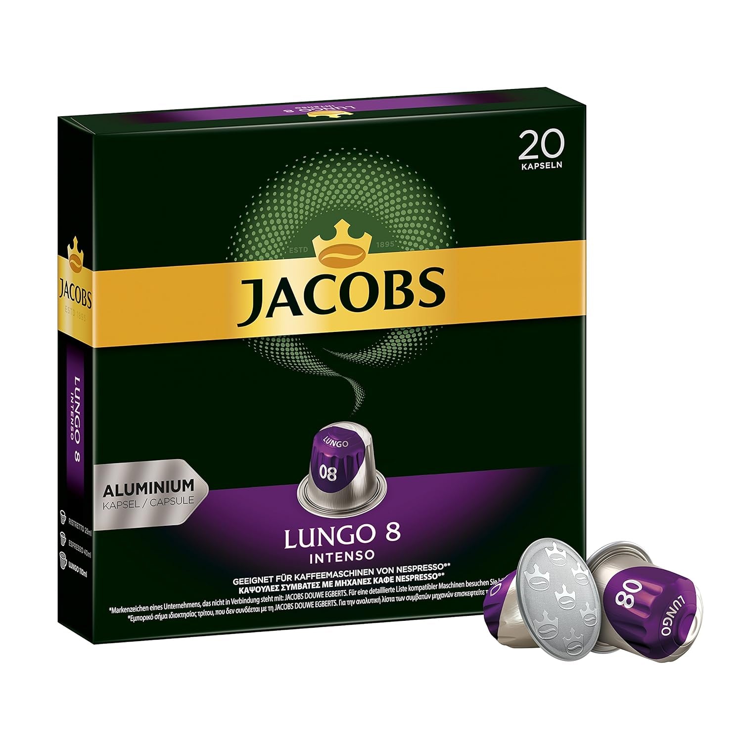 Jacobs Capsules de café Guten Morgen XL Intense - Pack de 10 (10 x 20 tasses) & Capsules de café Lungo Intenso, Intensité 8 sur 12, 200 capsules compatibles Nespresso®*, 10 x 20 tasses