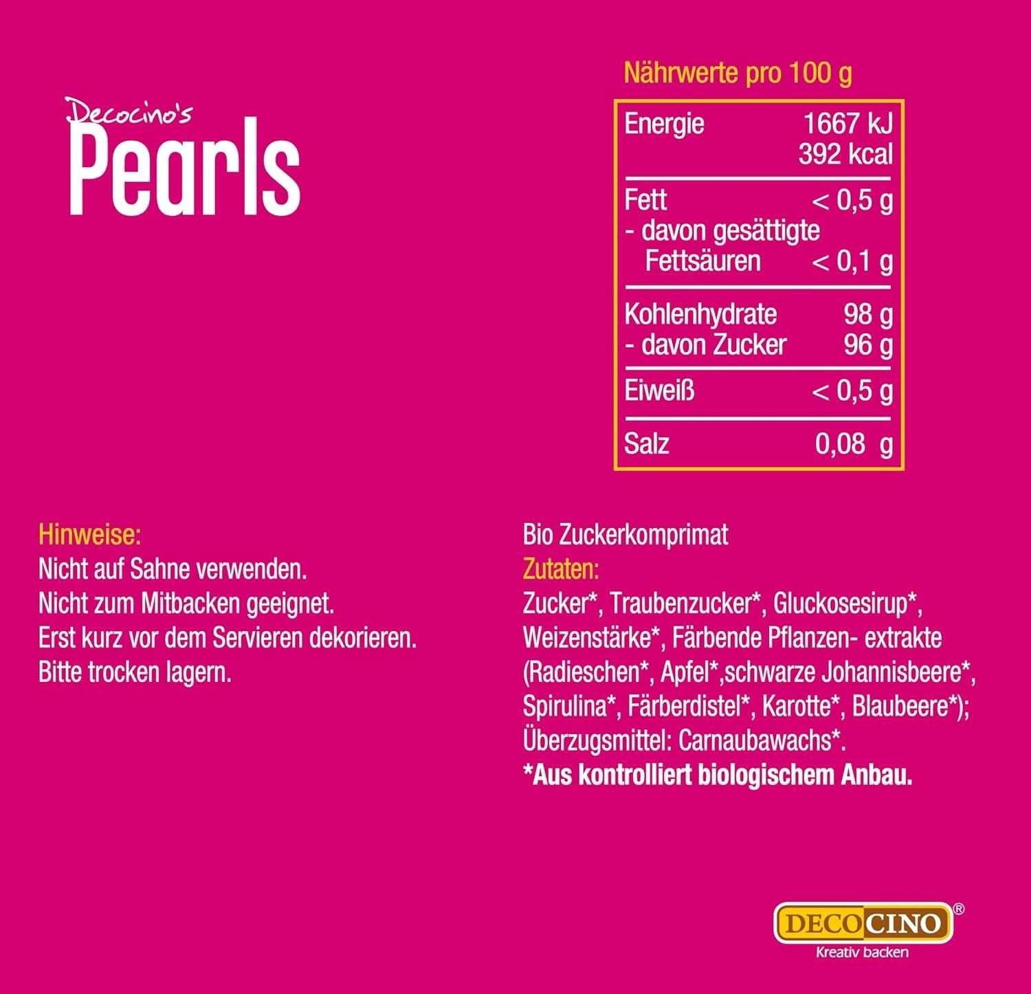 DECOCINO Perles Sprinkle Bio - 60 grammes - Sprinkles de dextrose Bio Sprinkles Naty Shop