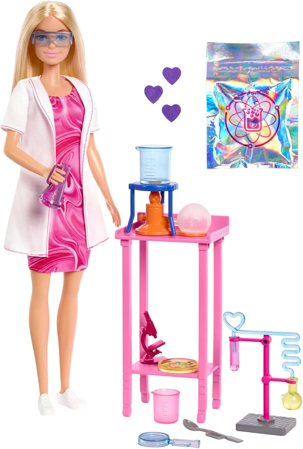 Poupée scientifique Barbie et accessoires avec poupée blonde tendance, table de laboratoire, microscope, caisse à changement de couleur et boîte de Pétri, JCR70 Naty Shop Dolls Titre par défaut