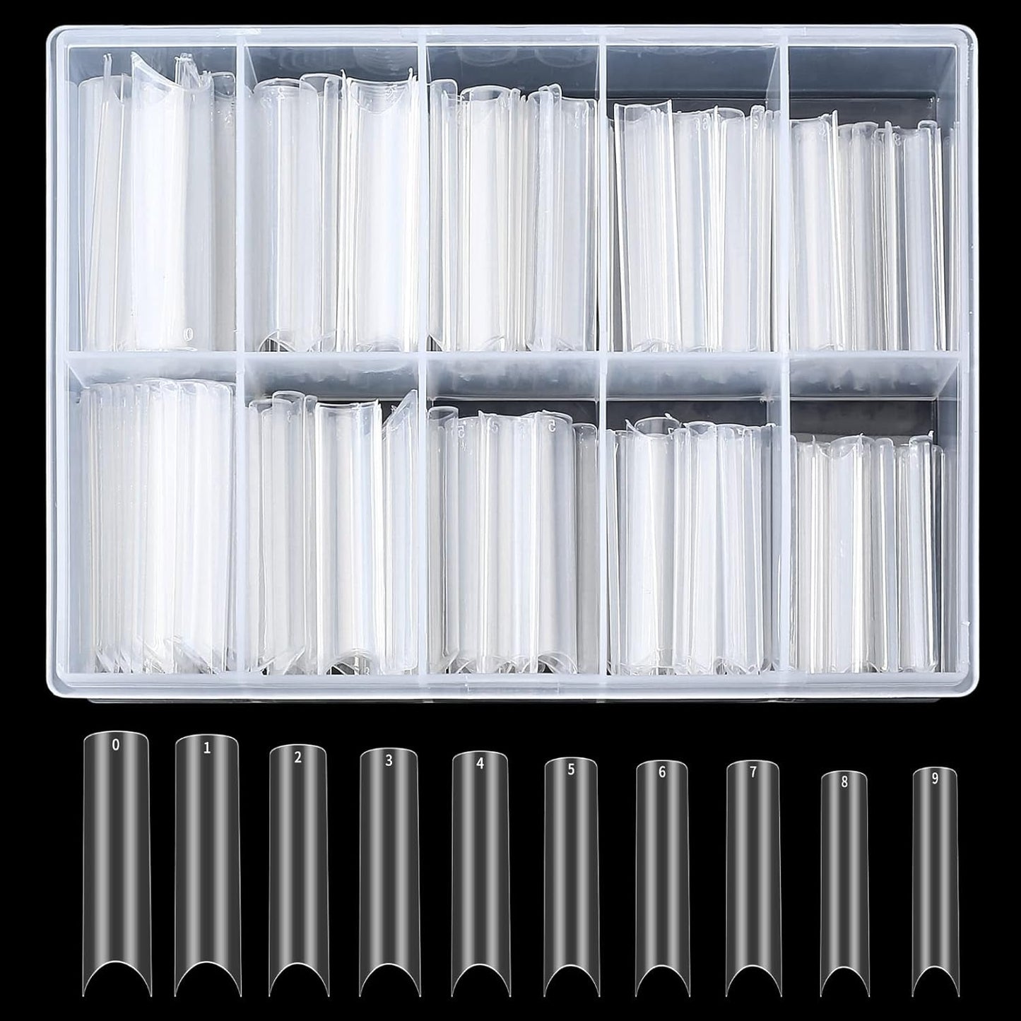 200pcs Faux Ongles, Acrylique Artificiel Ongles, Français Faux Ongles, Extra Long Droit Carré Clair Faux Ongles Conseils pour Salons de Manucure DIY