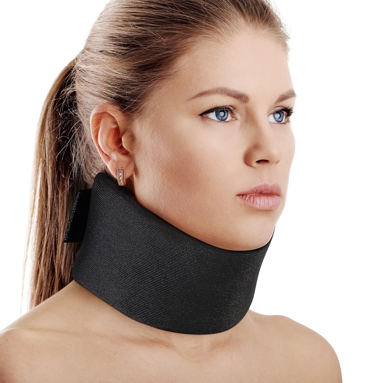 RESTCLOUD Support de nuque en mousse souple, collier universel, support de cou réglable pour le sommeil - Soulage les douleurs cervicales (blanc, col de 6,4 cm de profondeur, M) Naty Shop Oreillers orthopédiques cervicaux Noir L (7,7 cm de haut)